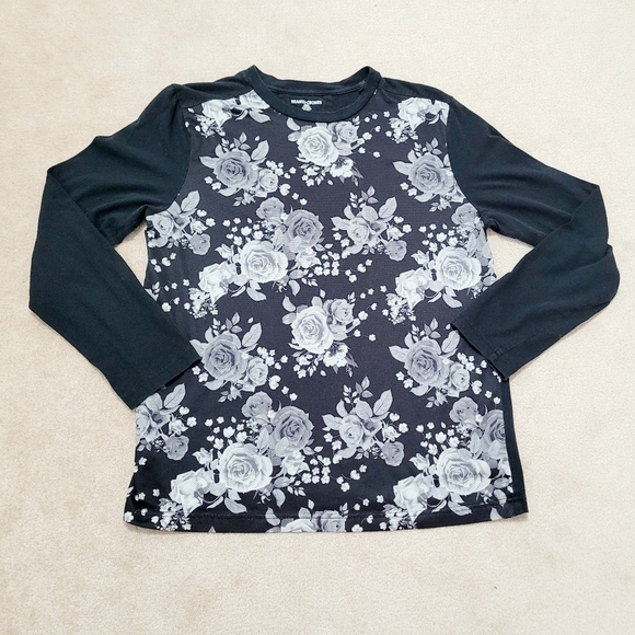 BEANS & BONES Men's Floral Black And Gray Jersey Long Sleeve T-shirt Size Large - Picture 2 of 10